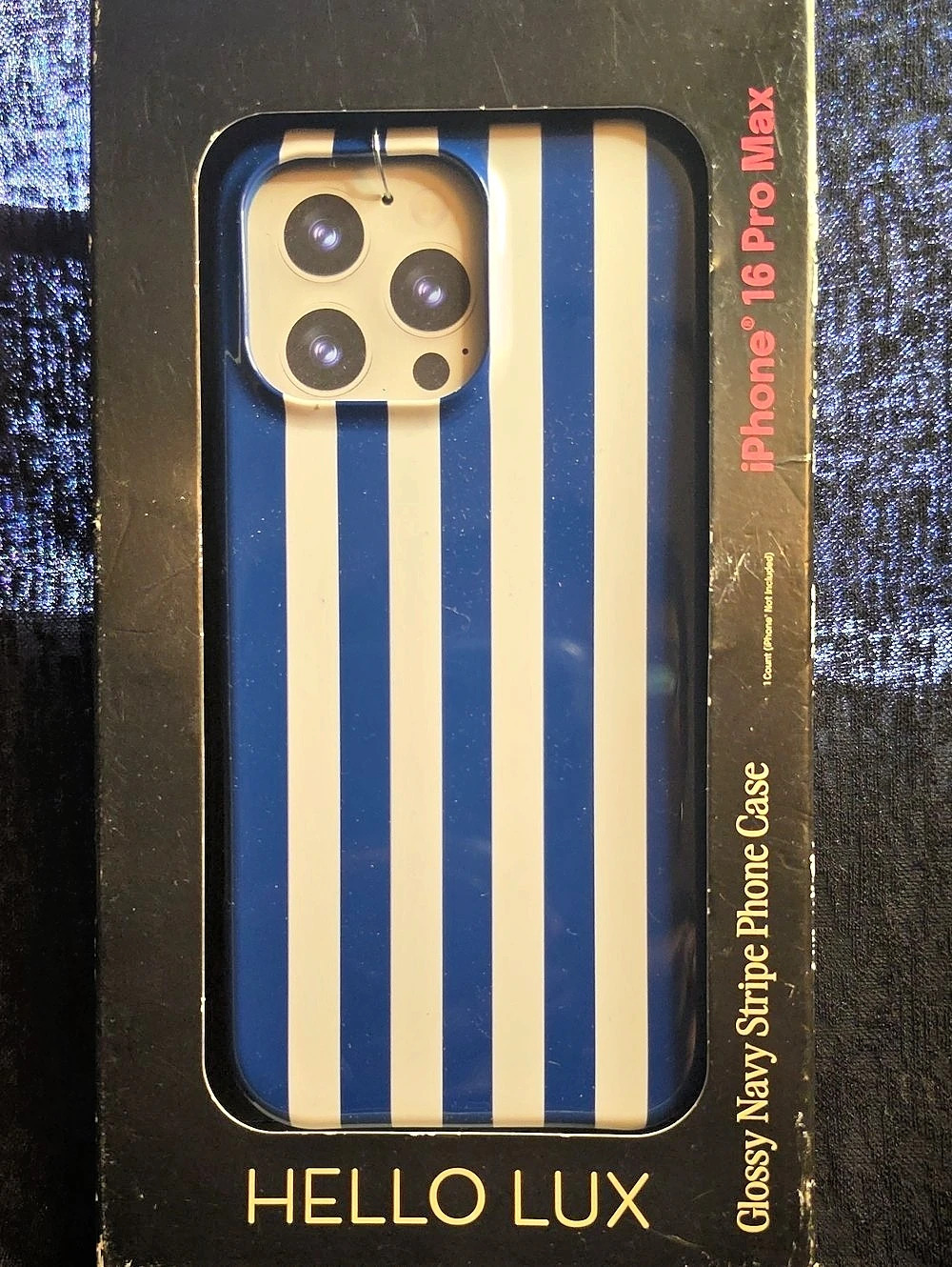 Hello Lux Glossy Stripe Phone Case iPhone 16 Pro Max Blue & White